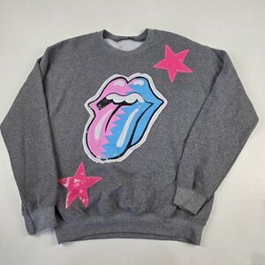 Sojara Women Sequin Distressed Pullover Sweatshirt Top Gray Size Small Oversized